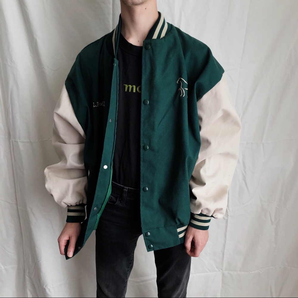 vintage green varsity jacket • xl